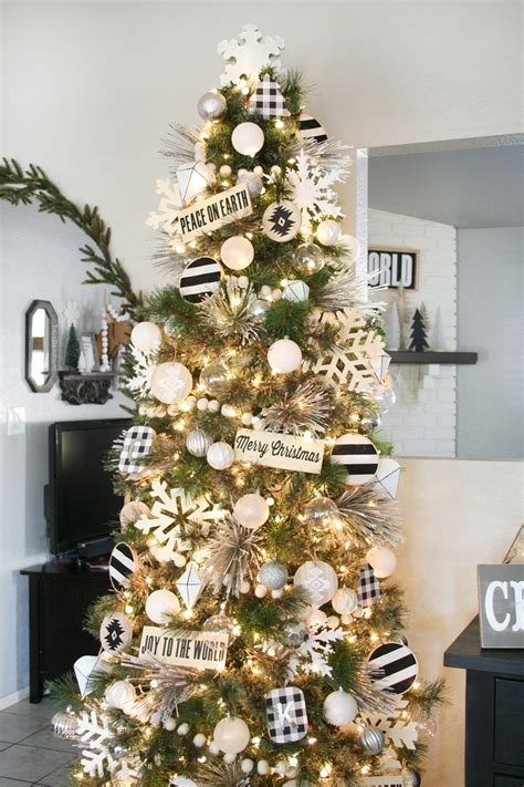 black white christmas tree decor