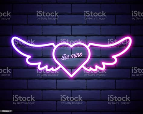 vetores de asas de anjo de coração neon iluminadas sinalizam quadro de