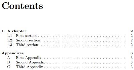 table  contents custom toc  appendices tex latex stack exchange