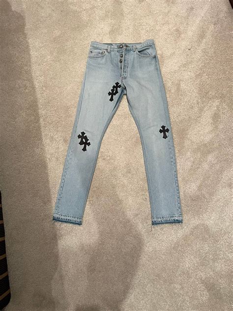 chrome hearts chrome hearts  levis cross patchwork denim jeans grailed