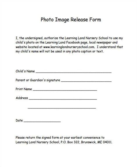 sample picture release form  document template