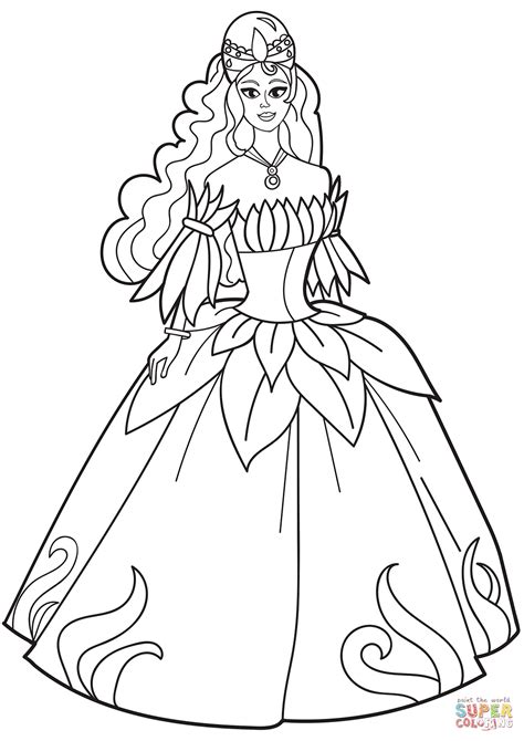 princess  flower dress coloring page  printable coloring pages