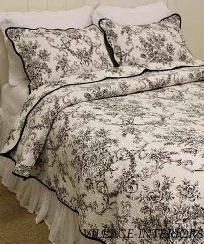 floral toile de jouy black white french country king quilt shams set cotton shabby chic