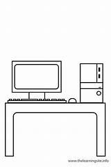 Computer Outline Classroom Coloring Objects Flashcard sketch template