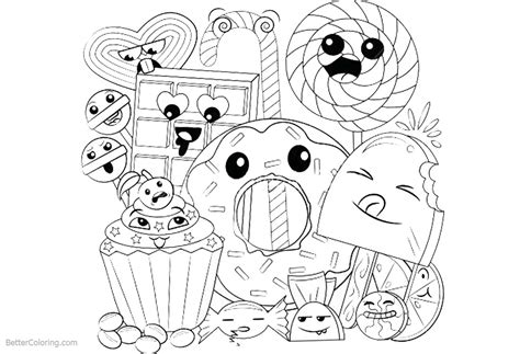 cute food coloring pages happy cartoon dessert  printable