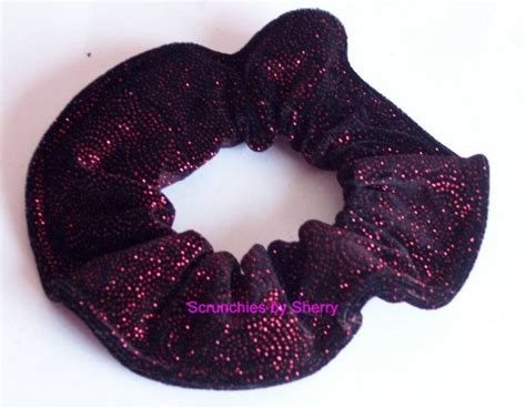 red bejeweled glitter sparkling velvet fabric hair scrunchie scrunchies