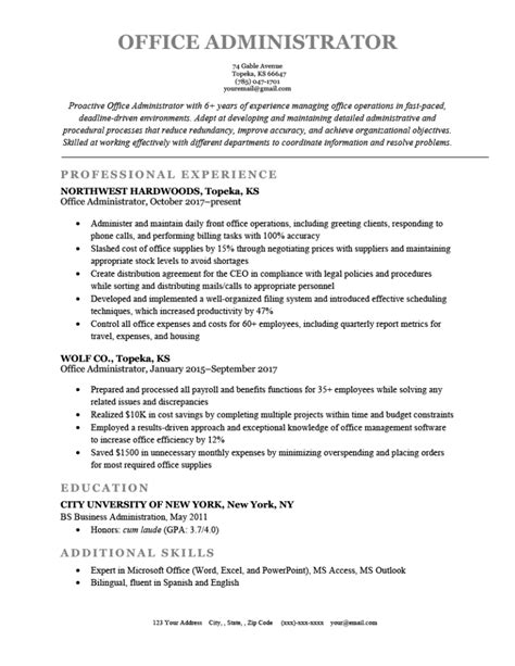 office administrator resume  writing tips