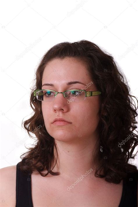 Beautiful Brunette In Glasses Looking Thoughtful — Stock
