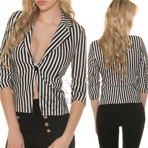 New Sexy Ladies Fashion Blazers For Women Jackets Girls Top Striped 3 4