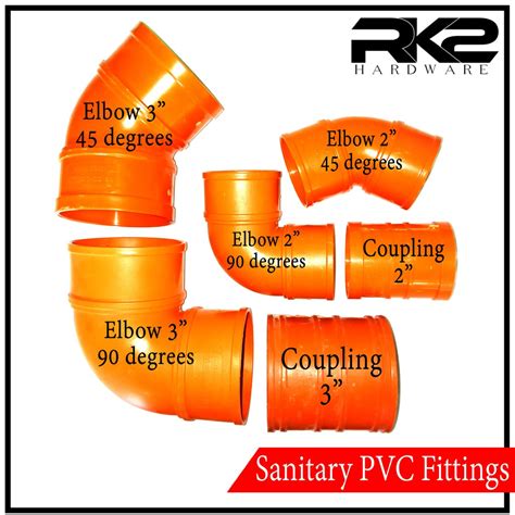 Orange Pvc Sanitary Fittings Elbow 45 And 90 Degrees Coupling Sizes