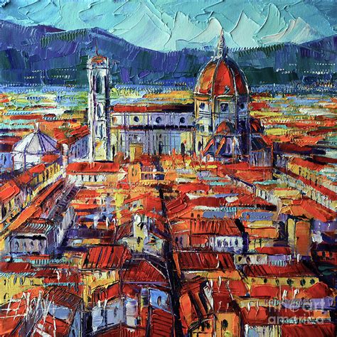 florence view  palazzo vecchio tower oil painting mona edulesco