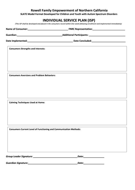 fillable individual service plan isp template printable