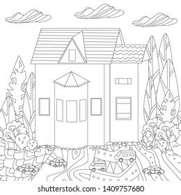 fancy house  coloring book stock vector royalty