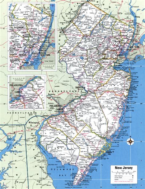 jersey state map multi color cut  style  counties cities