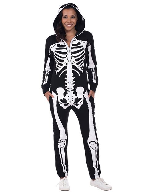 Halloween Skeleton Costume Jumpsuit With Front And Back Skeleton Bone