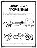 Preposition Prepositions Kindergarten Bugs Directions sketch template