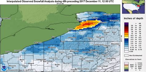 weekend snowfall totals light  cleveland   inches
