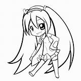 Chibi Miku Hatsune Anime Coloring Pages Girl Drawing Cute Lineart Drawings Couple Line Clipart Easy Neko Printable Gumi Draw Color sketch template