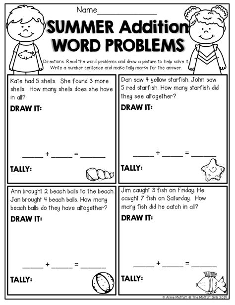 simple word problems  kindergarten addition words addition word