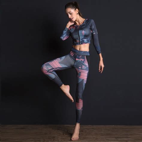 new sport suit print fitness suit leggings breathable yoga set 2 piece