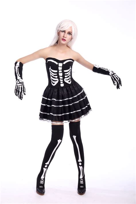 women halloween scary black skeleton halloween costumes l15469