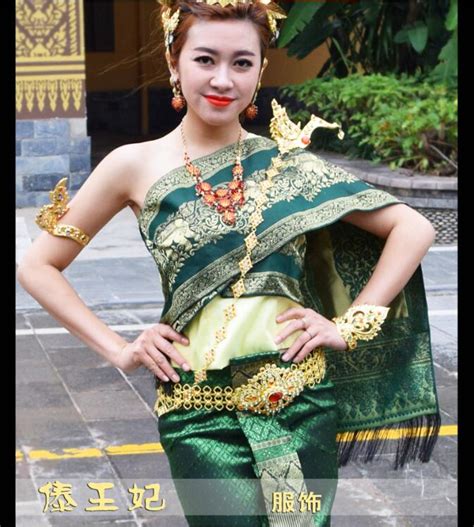 fashion  thailand traditional clothing high quality green dress