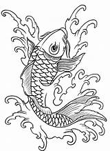 Fish Coy Coloring Pages Tattoo Koi Stencil Stencils sketch template