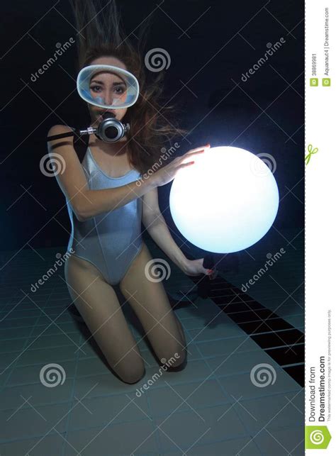scuba woman with sphere underwater stock image image of mask female