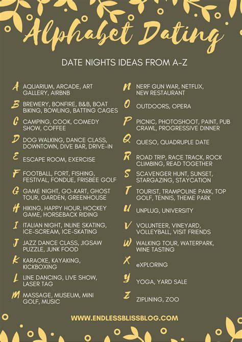 Alphabet Dating Date Night Ideas From A Z Alphabet