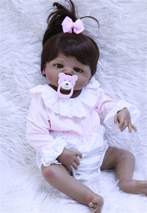 buy cm full body silicone reborn baby doll toy  black skin newborn girl