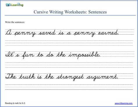 cursive writing worksheets sentences