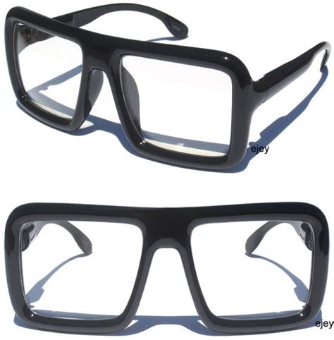 big oversize flat top thick black square frame clear lens hipster