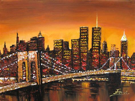 original modern canvas painting  york city skyline painting  enxu