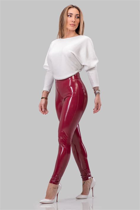 jenessa leggings wine leggings fashion shiny leggings leather leggings fashion