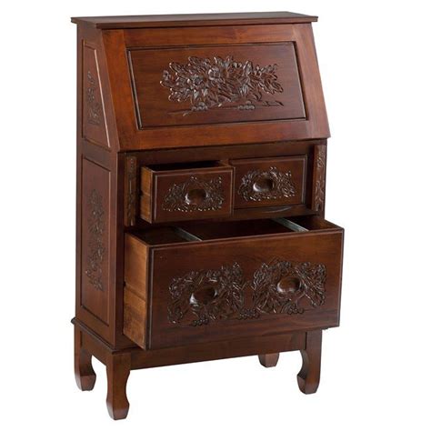 Hand Carved Secretary Desk Southern Enterprises Furniture Cart