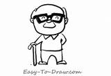 Grandpa Draw Easy Cartoon Cane Kids Hand Step Color Shirt Dark Green sketch template