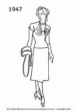 Fashion Silhouette Dress 1947 History Costume Drawing Era sketch template