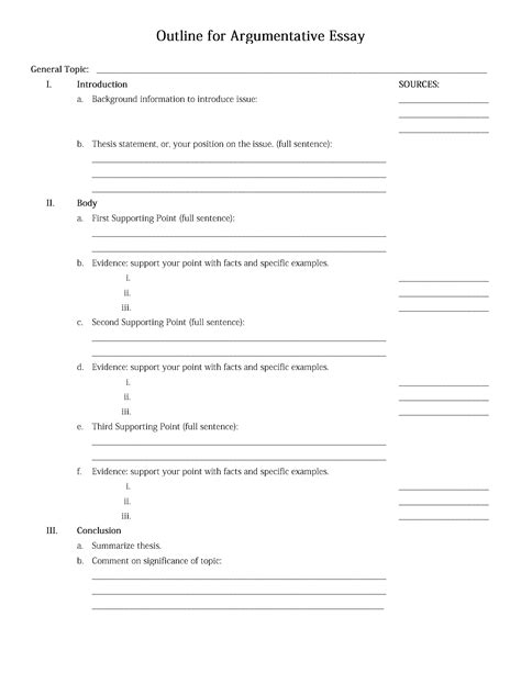 argumentative essay outline worksheet college outline