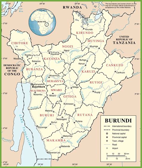 large detailed road map  burundi