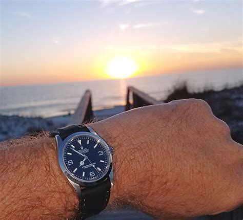 rolex explorer   beach  sunset rwatches