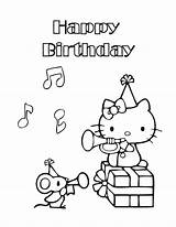 Kitty Birthday Coloring Hello Happy Pages Cake Party Print Printable Color Musical sketch template