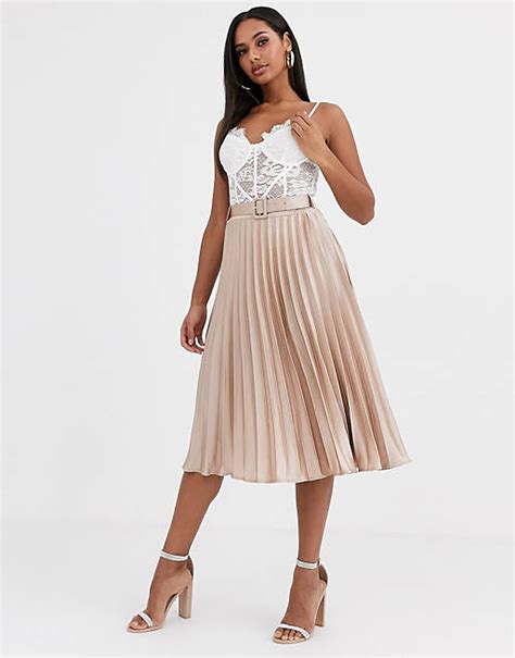 missguided satin pleated skirt in blush asos