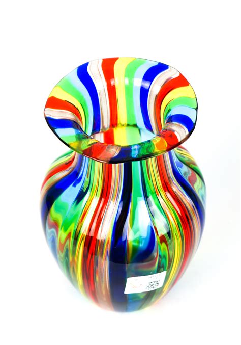 Rainbow Vase In Pipe Multicolour Made Murano Glass