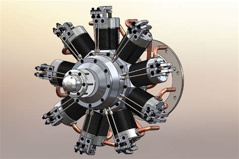 cylinder radial engine  roland schwarz solidworks  cad model grabcad