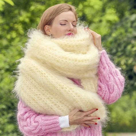 Extra Long Handmade Mohair Scarf Shawl In Ivory By Supertanya Hand