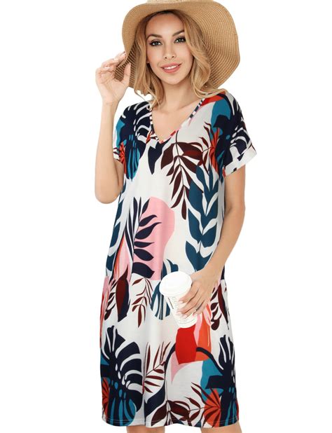 womens summer casual  shirt dresses floral printed  shirt sundress  neck casual loose shift