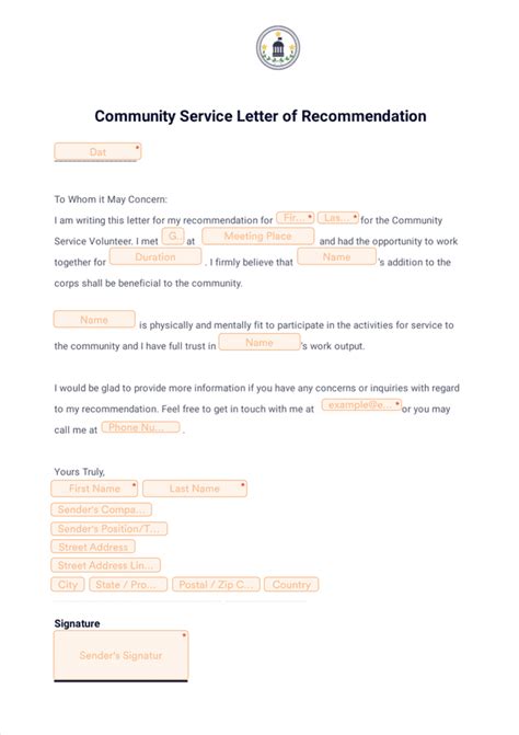 community service letter  recommendation sign templates jotform