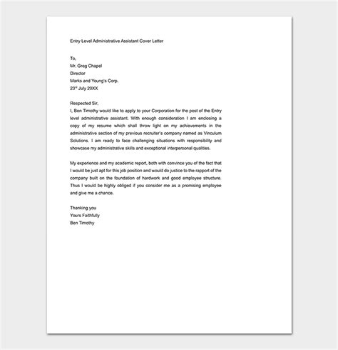 entry level administrative assistant cover letter for your