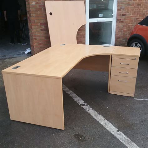 large beech rh turn desk with pedestal recycled office