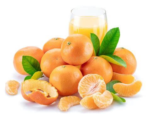 Orange Tangerine Fruits And Glass Of Fresh Tangerine Juice Isolated On